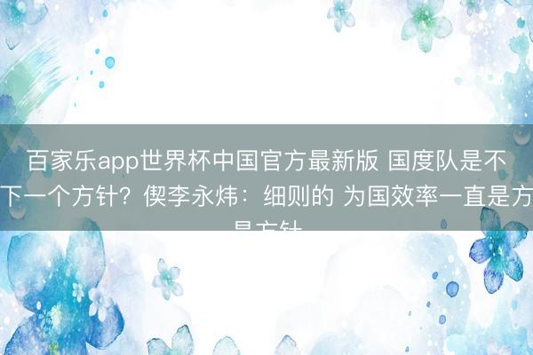 百家乐app世界杯中国官方最新版 国度队是不是下一个方针？偰李永炜：细则的 为国效率一直是方针