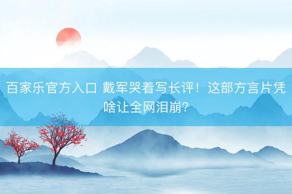 百家乐官方入口 戴军哭着写长评！这部方言片凭啥让全网泪崩？