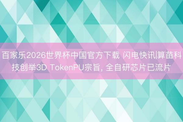 百家乐2026世界杯中国官方下载 闪电快讯|算苗科技创举3D TokenPU宗旨, 全自研芯片已流片